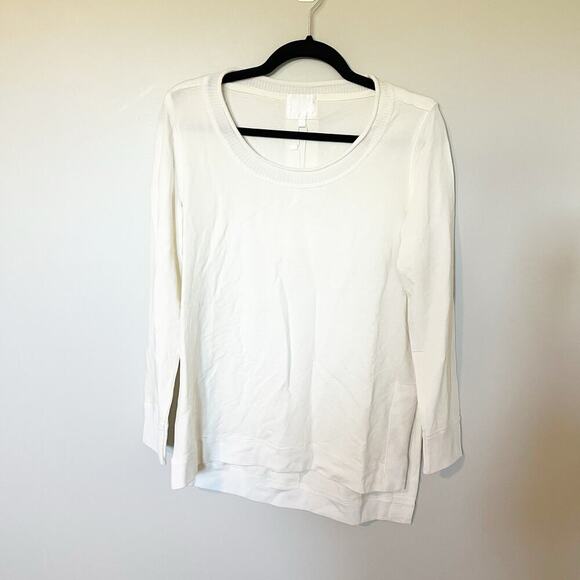Quinn ivory cream lyocell cotton sweater asymmetric hem nwt medium - Picture 1 of 9